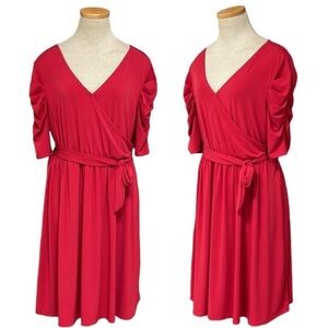 NY Collection Red Midi Short Sleeve Faux Wrap Dress Size XL NEW with tags